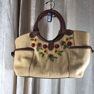 Fossil Embellished Straw Bag